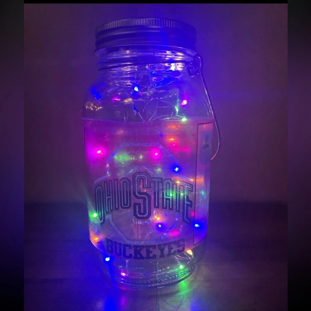 Ohio State Buckeyes Glass Light-Up Mason Jar with Handle